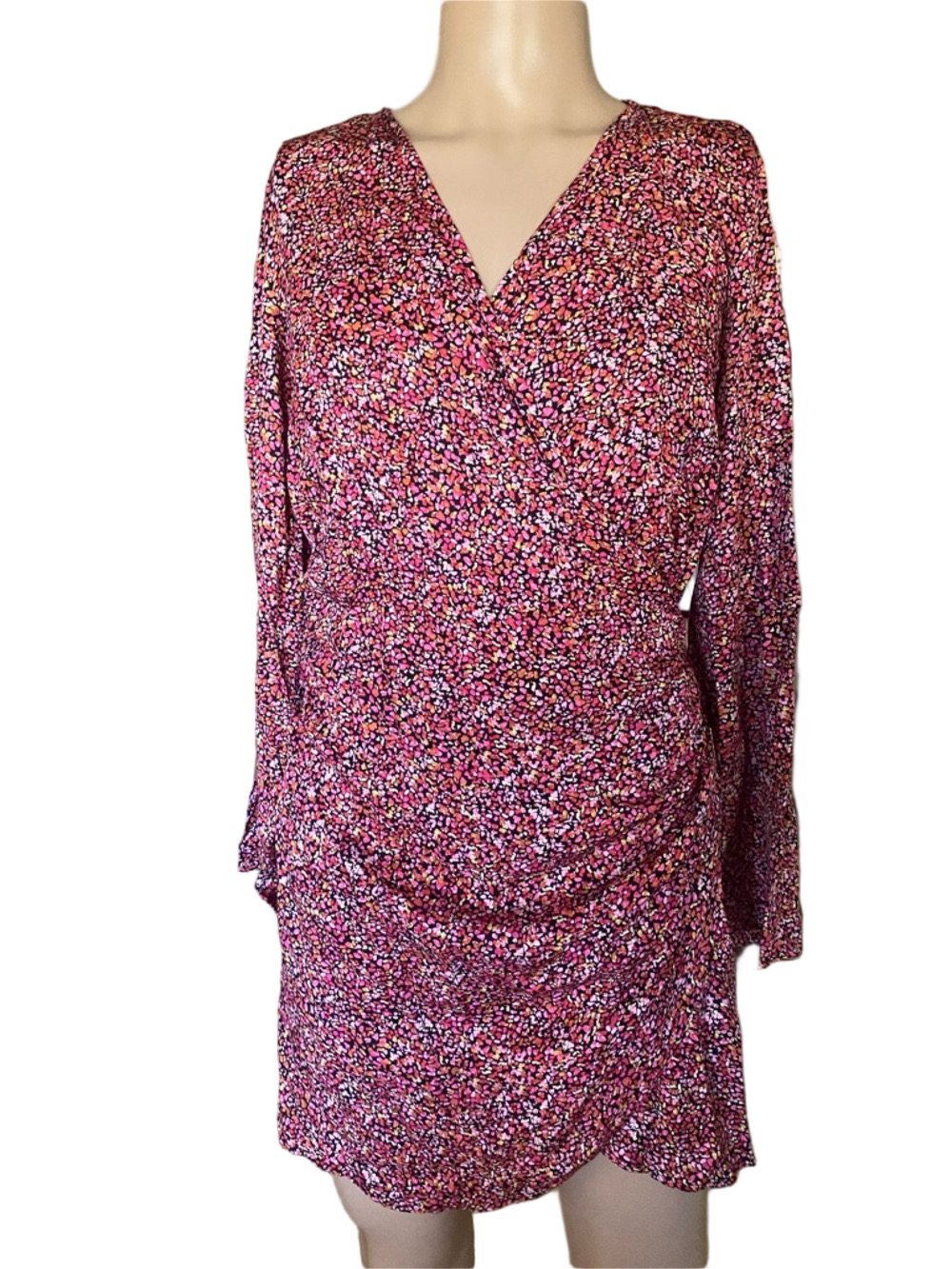 H&M Pink Multi Floral Wrap Long Sleeve Dress
